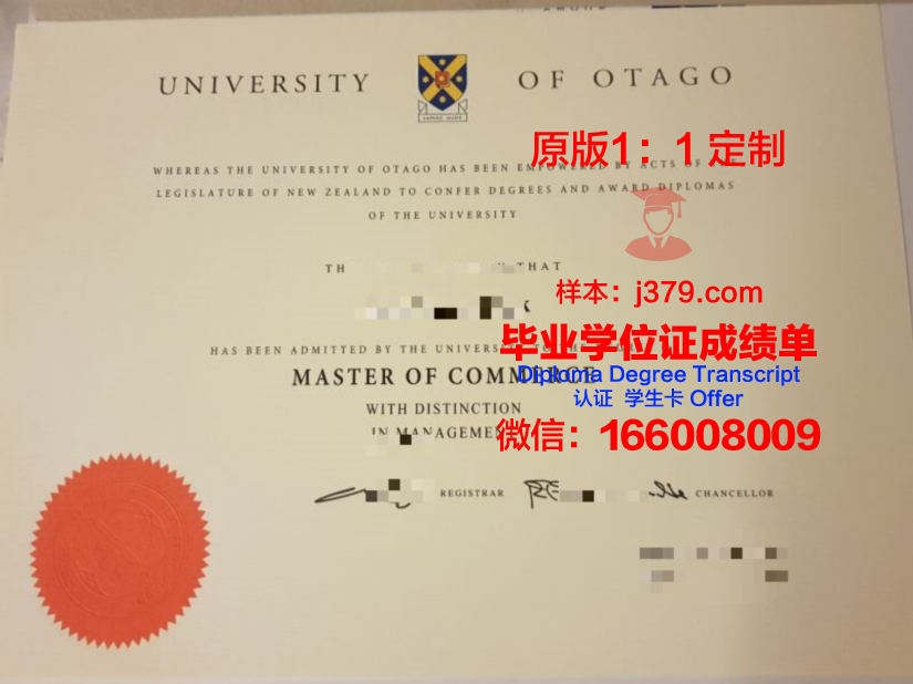 奥塔戈理工学院研究生学位证书